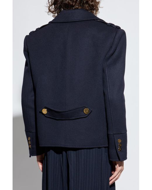 Balmain Blue Short Wool Coat for men