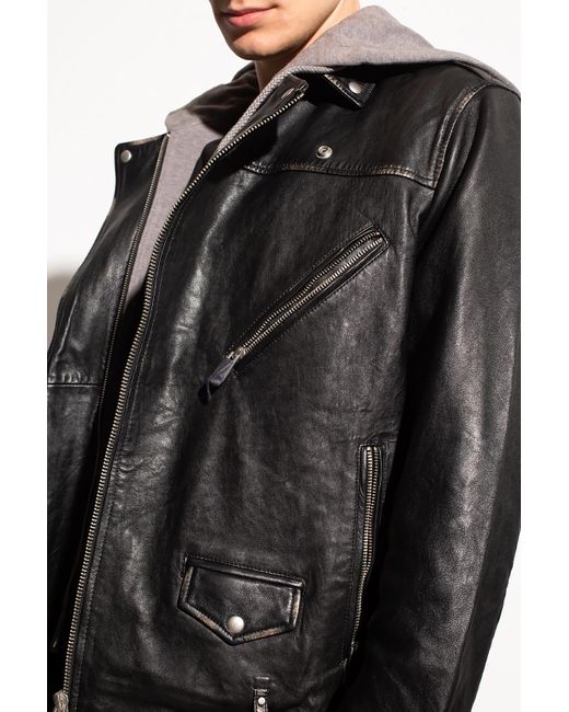 AllSaints 'charter' Leather Jacket With Hood in Black for Men | Lyst