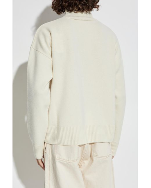 AMI Natural Wool Turtleneck With Logo