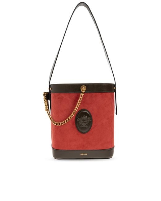 Versace Red 'Pivot Small' Bucket Shoulder Bag