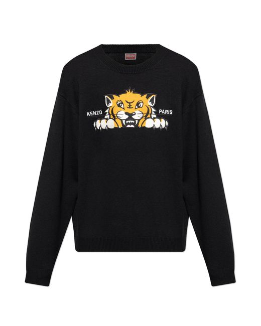 KENZO Black Sweater With A Colorfully Embroidered Logo for men