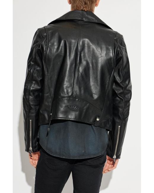 DIESEL Black Leather Jacket 'L-Eo-Wrd' for men
