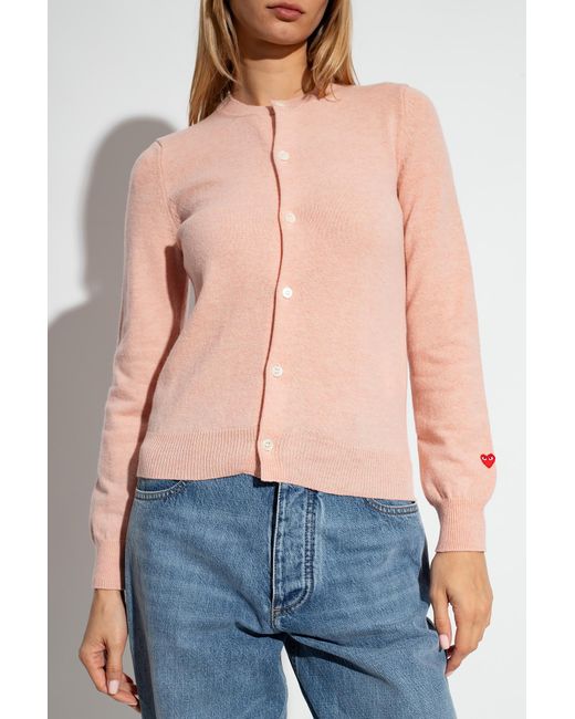 COMME DES GARÇONS PLAY Pink Wool Cardigan With Logo