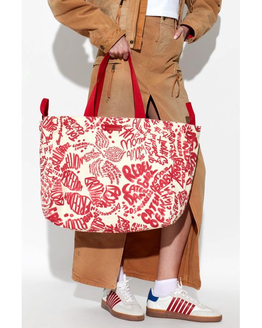 DSquared² Red Shopper Bag With Print