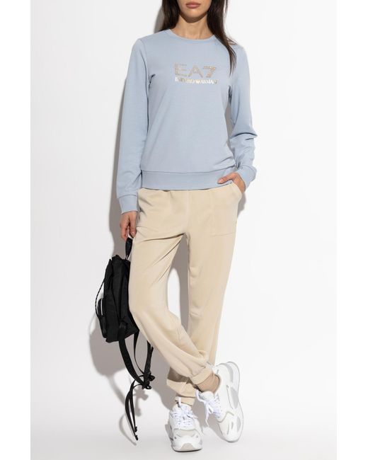 EA7 Blue Sweatshirt With Shiny Studs