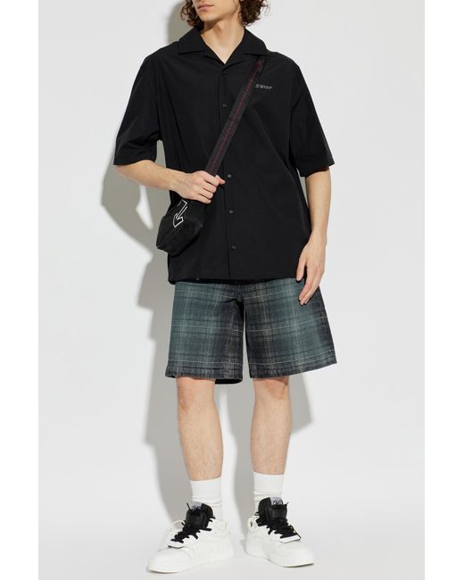 Off-White c/o Virgil Abloh Blue Plaid Patterned Denim Shorts for men
