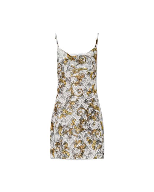 Versace Jeans Couture White Sequin Dress With Barocco Pattern