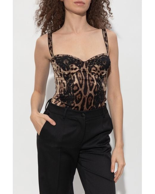 Dolce & Gabbana Brown Silk Bodysuit With Straps