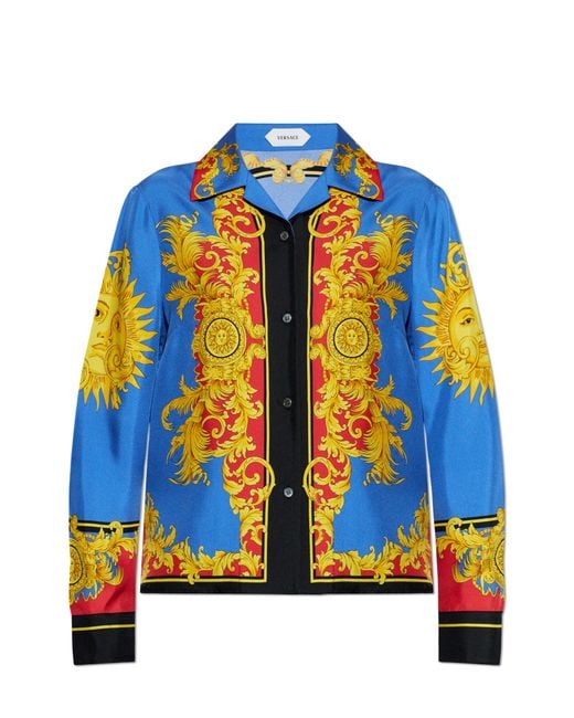Versace Blue Silk Shirt With "The Sun" Print