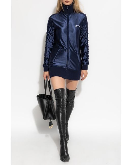 Balenciaga Blue Dress With Decorative Draping On The Sleeves