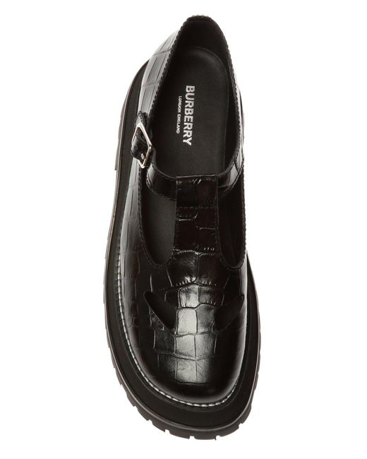 Burberry Embossed Leather T-bar Shoes in Black | Lyst