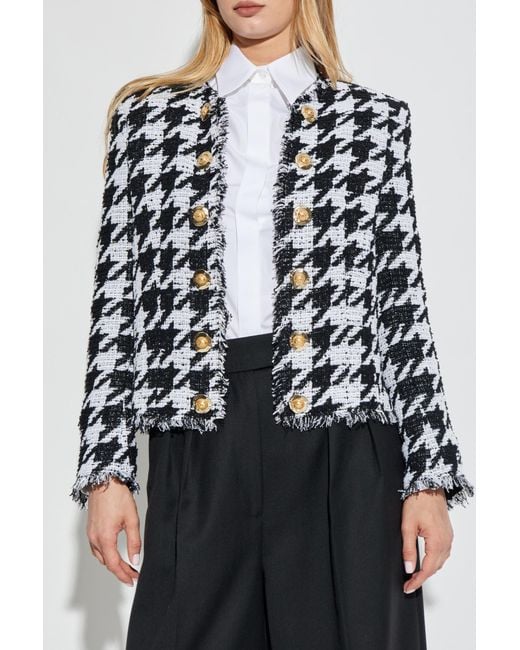 Balmain Black Blazer With Houndstooth Pattern