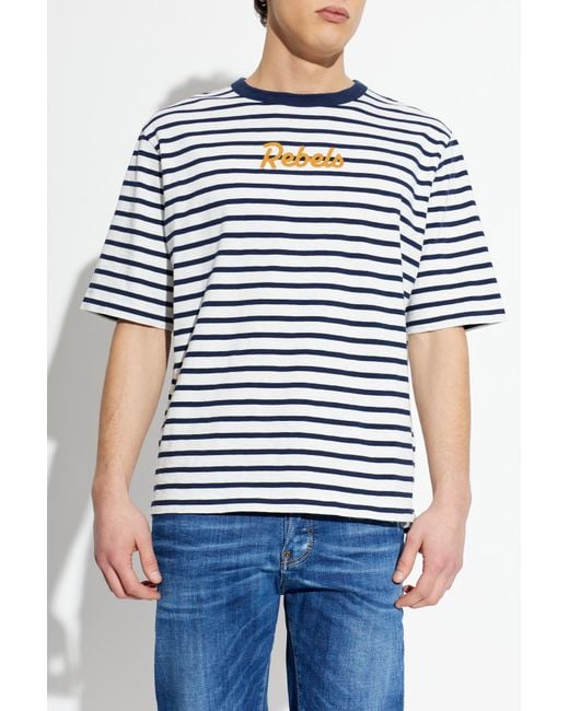 DSquared² Blue T-Shirt With A Striped Pattern for men