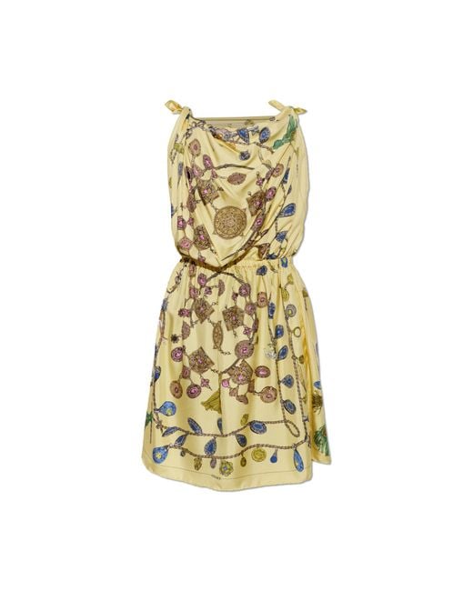 Versace Metallic Silk Dress With "Broken Jewels" Print
