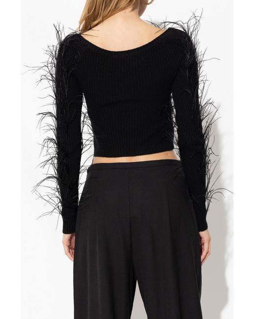 Cult Gaia Black ‘Danton’ Sweater With Feathers