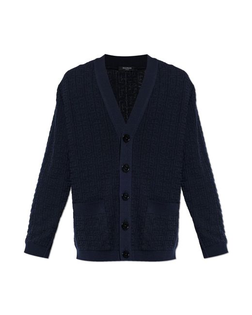 Balmain Blue Monogram Cardigan for men