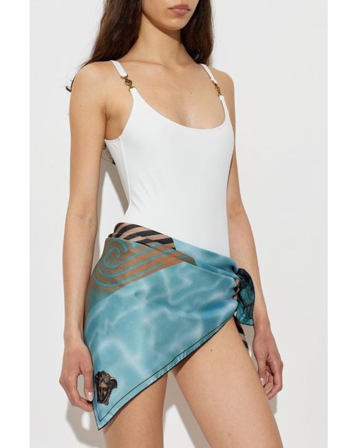 Versace Blue Silk Scarf With "Floating By" Print