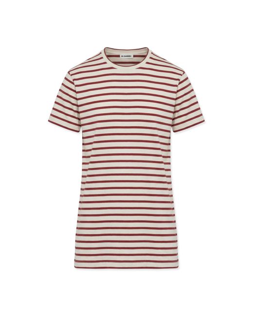 Jil Sander Red Cotton Dress With Striped Pattern