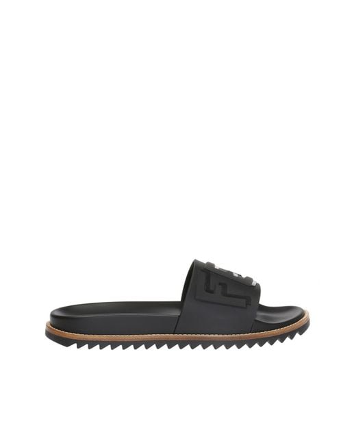 Fendi Black Logo Embossed Slide Sandals for men