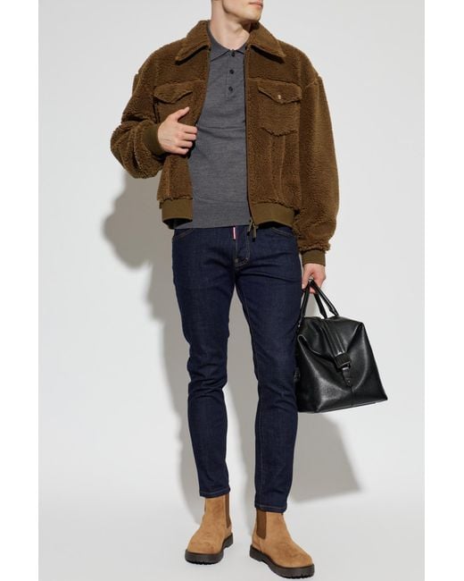 DSquared² Gray Wool Polo Shirt With Embroidered Logo for men