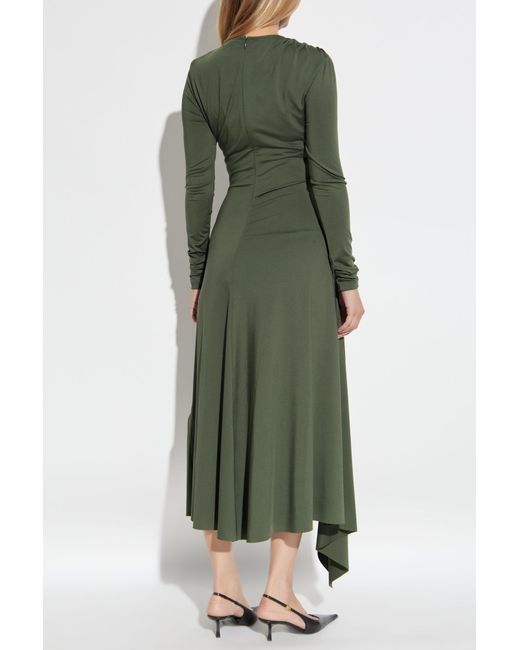 Victoria Beckham Green Asymmetric Dress With Draping