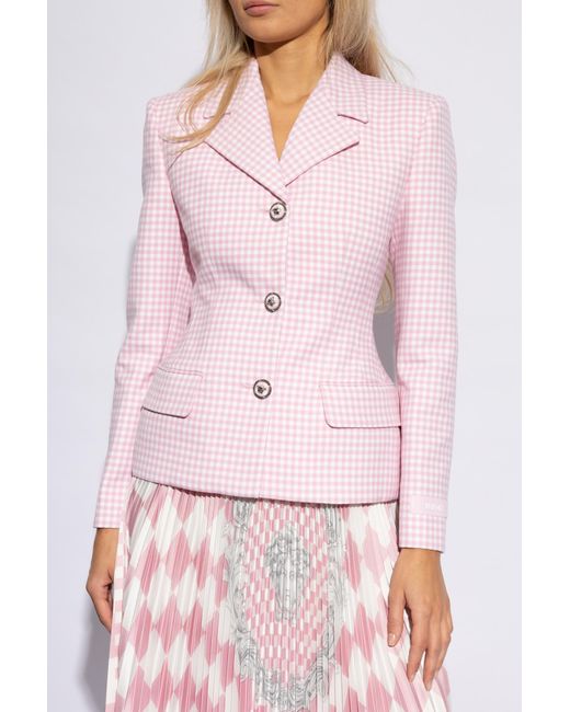 Versace Pink Checkered Pattern Blazer