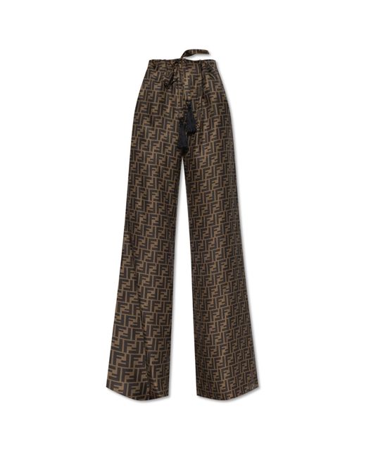 Fendi Brown Silk Trousers With Monogram