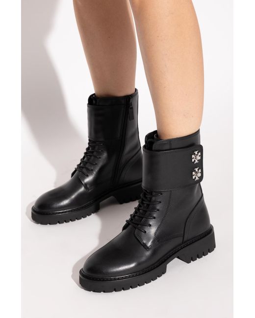 Tory Burch Black Leather Ankle Boots 'Turnlock'