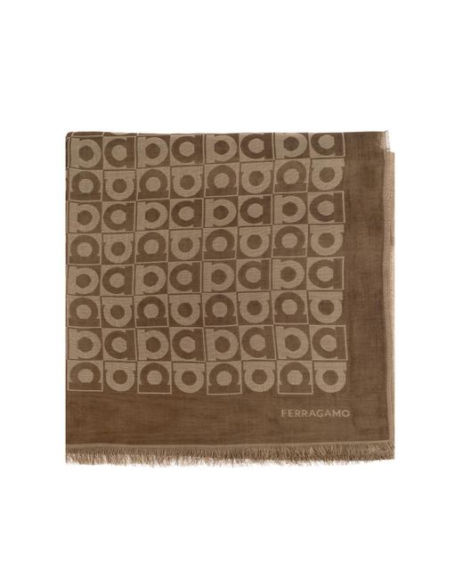 Ferragamo Brown Scarf With Monogram for men