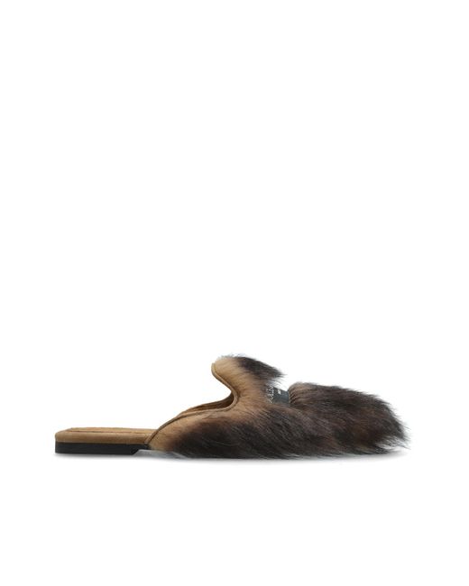 Dolce & Gabbana Brown Futrzane Slides With Logo