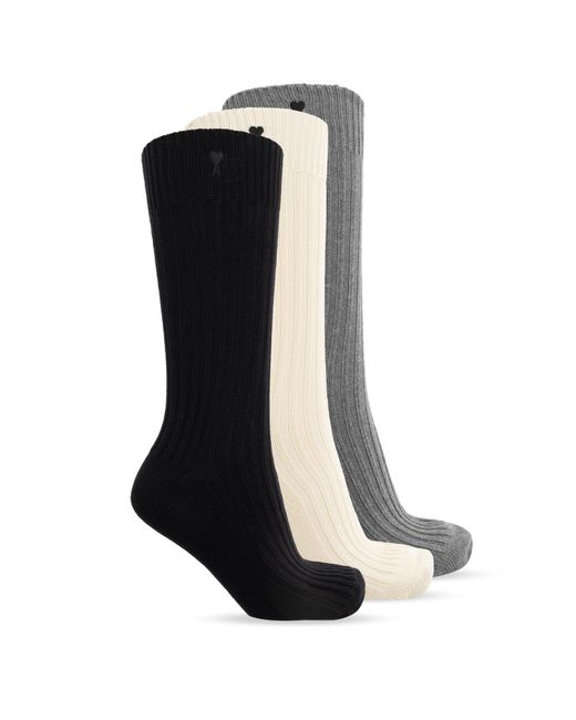 AMI Black Three-Pack Of Socks With Embroidered Logo