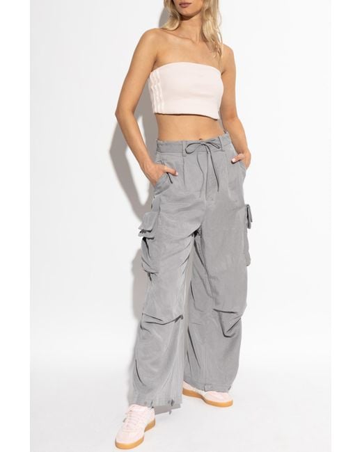 adidas Originals Ribbed Off Shoulder Bandeau Activewear Top in Gray Lyst