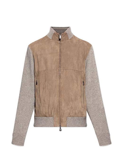 Paul & Shark Brown Suede Jacket With Wool Inserts for men