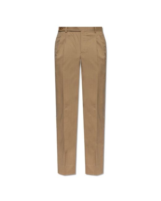 Brioni Natural Wool Trousers With Crease for men