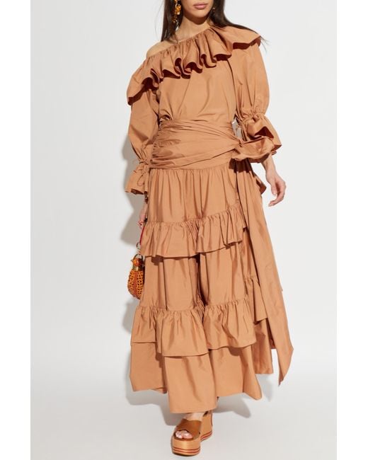 Chloé Brown Loose-Fit Top With Ruffle