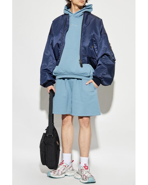 Balenciaga Blue Shorts With Embroidered Logo for men