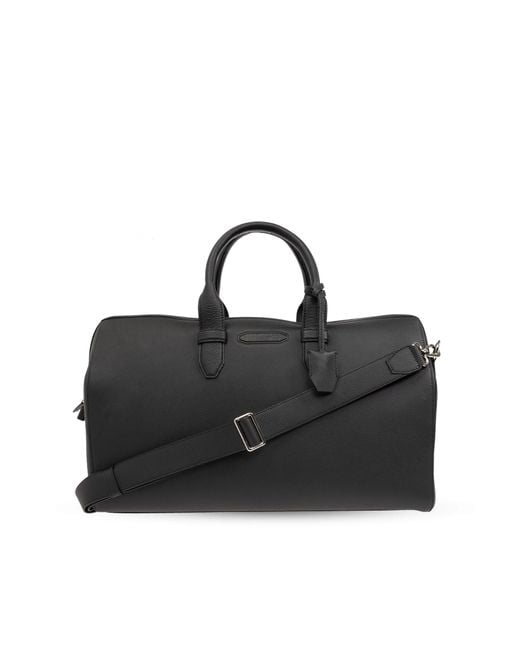 Brioni Black Leather Duffel Bag for men