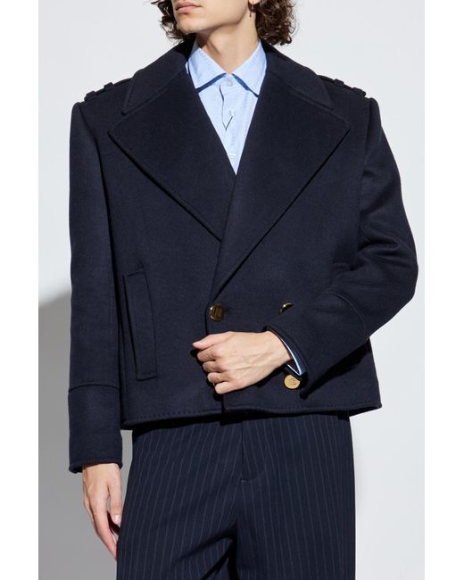 Balmain Blue Short Wool Coat for men