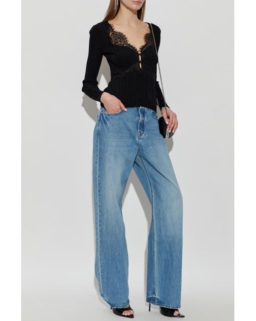 Self-Portrait Black Top With Lace Inserts