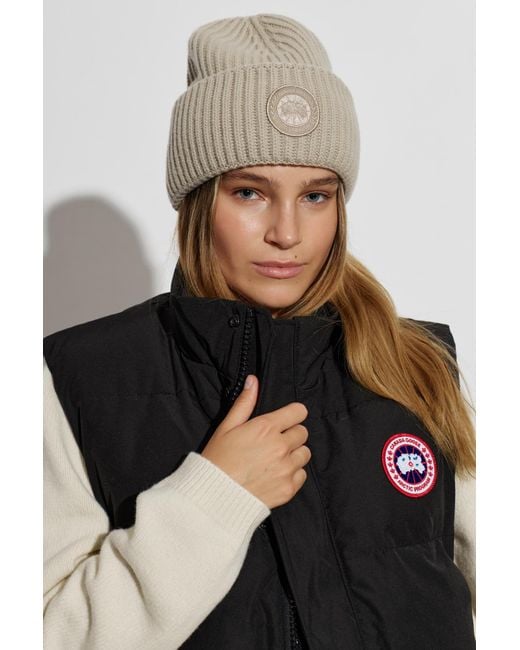 Canada Goose Natural Wool Beanie With Logo Patch