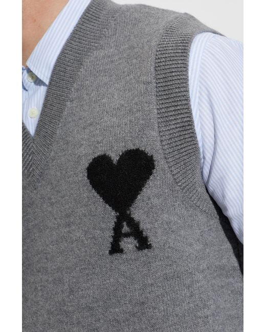 AMI Blue Wool Vest With Logo for men