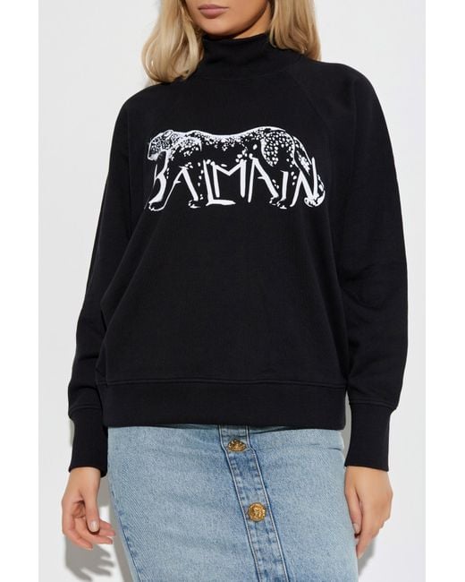 Balmain Black Sweatshirt With Stand-Up Collar