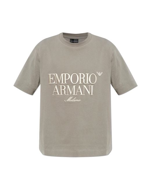 Emporio Armani Gray T-Shirt With Embroidered Logo for men