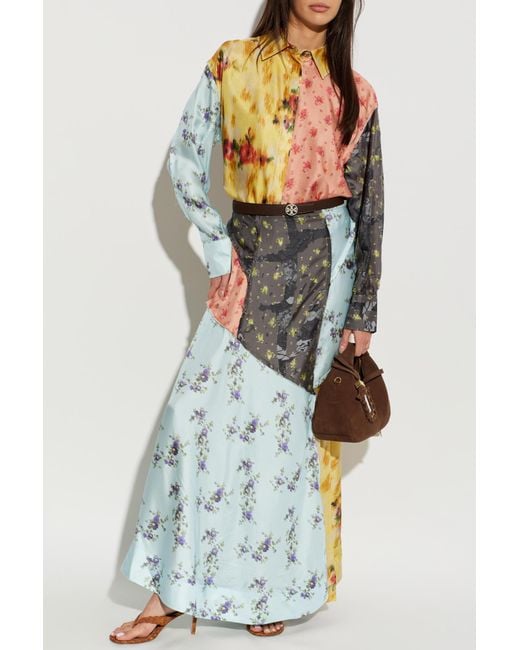 Ganni Multicolor Silk Skirt With Raw Finish