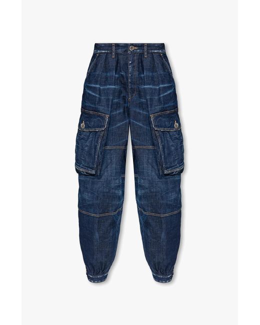 DSquared² Navy Blue High-waisted Cargo Jeans