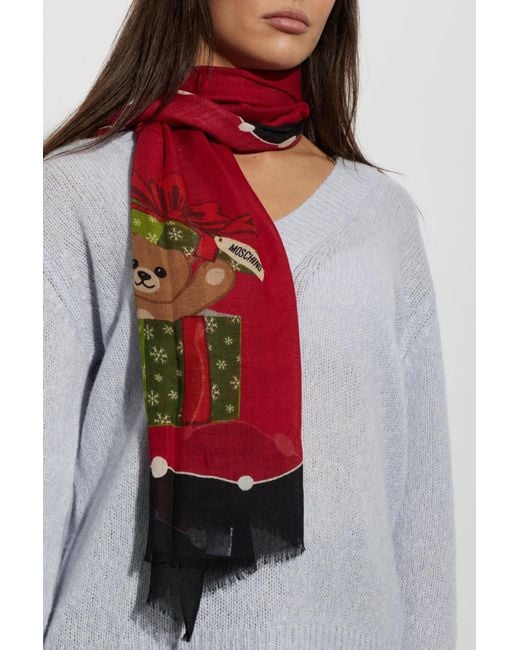 Moschino Red Wool Scarf With Logo