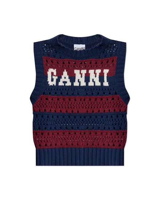 Ganni Blue Vest With Logo