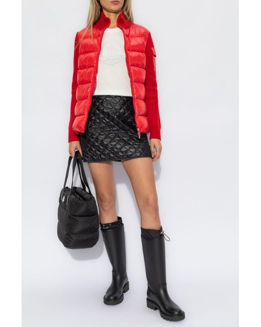 Moncler Red Cardigan With A Quilted Front