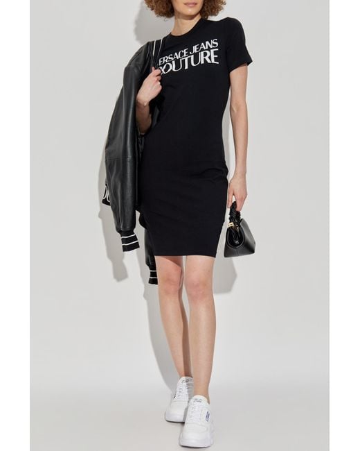 Versace Jeans Couture Black Dress With Printed Logo