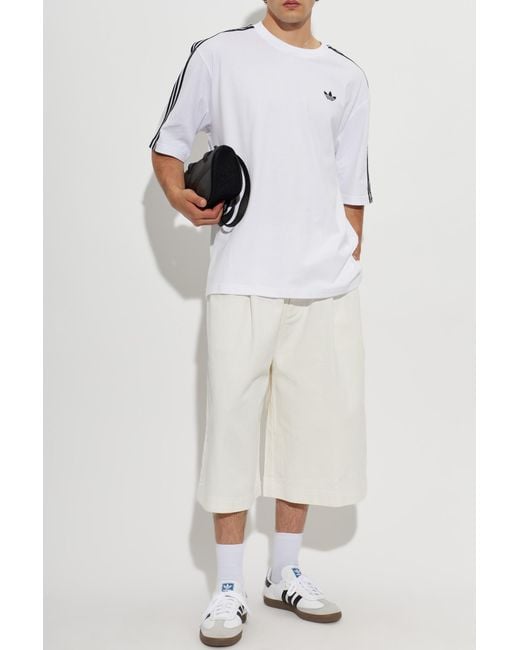 Adidas Originals White Denim Shorts With Wide Legs for men